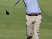 Daniel Brown of England plays his second shot on the 2nd hole on the third day of the Estrella Damm N.A. Andalucia Masters 2024 at Real Club...