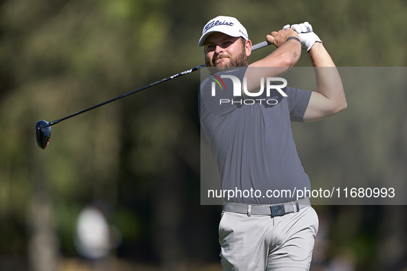 Jordan Smith of England tees off on the 2nd hole on the third day of the Estrella Damm N.A. Andalucia Masters 2024 at Real Club de Golf Soto...