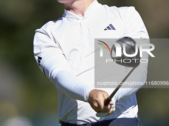 Jayden Schaper of South Africa tees off on the 2nd hole on the third day of the Estrella Damm N.A. Andalucia Masters 2024 at Real Club de Go...