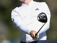 Jayden Schaper of South Africa tees off on the 2nd hole on the third day of the Estrella Damm N.A. Andalucia Masters 2024 at Real Club de Go...