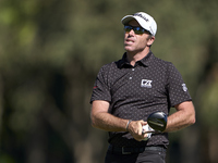 Julien Guerrier of France tees off on the 2nd hole on the third day of the Estrella Damm N.A. Andalucia Masters 2024 at Real Club de Golf So...