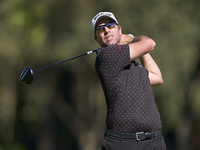 Julien Guerrier of France tees off on the 2nd hole on the third day of the Estrella Damm N.A. Andalucia Masters 2024 at Real Club de Golf So...