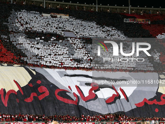 USM Alger fans cheer for their team during the football match between USM Alger and CR Belouizdad on the 5th day of the Algerian Ligue 1 cha...