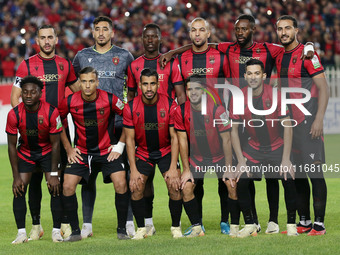 USM Alger starting players pose for a group photo before the football match between USM Alger and CR Belouizdad on the 5th day of the Algeri...