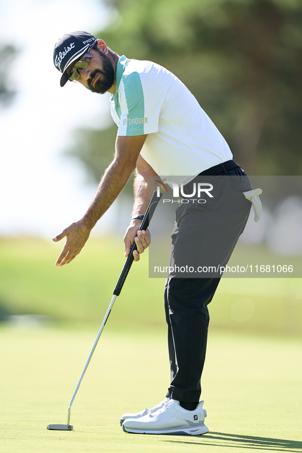 Francesco Laporta of Italy reacts on the 1st green on the third day of the Estrella Damm N.A. Andalucia Masters 2024 at Real Club de Golf So...