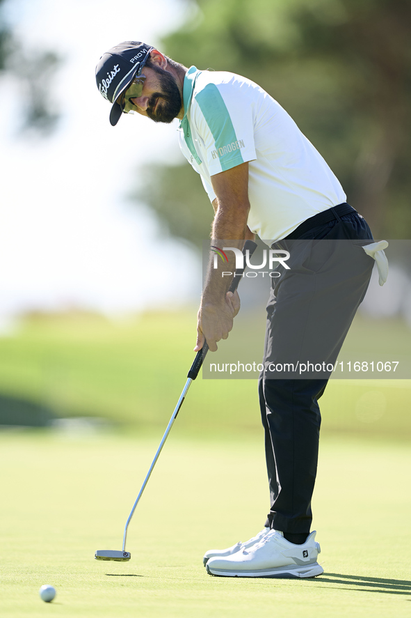 Francesco Laporta of Italy plays a shot on the 1st green on the third day of the Estrella Damm N.A. Andalucia Masters 2024 at Real Club de G...