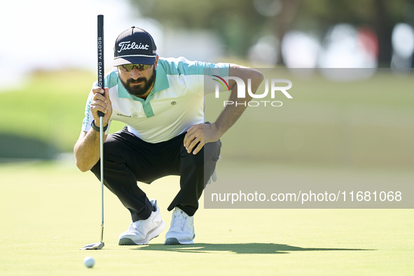 Francesco Laporta of Italy studies his shot on the 1st green on the third day of the Estrella Damm N.A. Andalucia Masters 2024 at Real Club...