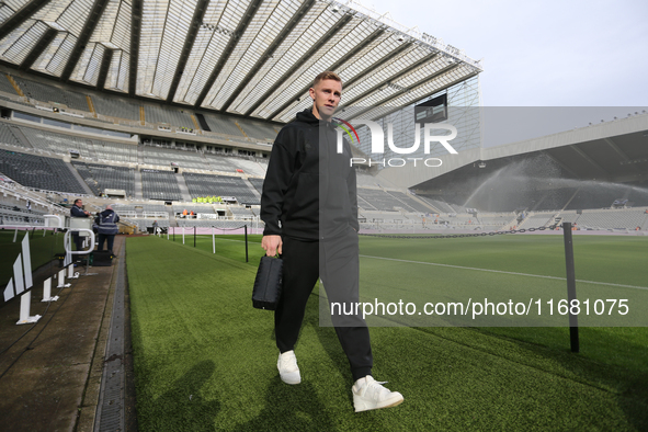 Emil Krafth of Newcastle United arrives before the Premier League match between Newcastle United and Brighton and Hove Albion at St. James's...