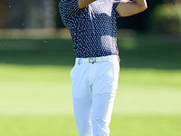 Johannes Veerman of the USA plays his second shot on the 1st hole on the third day of the Estrella Damm N.A. Andalucia Masters 2024 at Real...