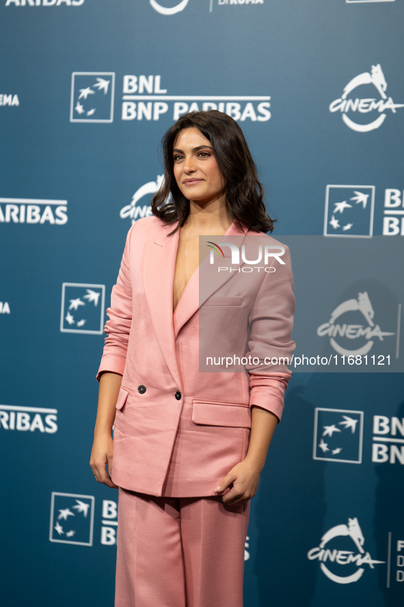 Aurora Giovinazzo attends the ''Eterno Visionario'' photocall during the 19th Rome Film Festival at Auditorium Parco Della Musica in Rome, I...