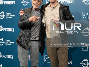 Michele Placido and Michelangelo Placido attend the ''Eterno Visionario'' photocall during the 19th Rome Film Festival at Auditorium Parco D...