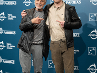 Michele Placido and Michelangelo Placido attend the ''Eterno Visionario'' photocall during the 19th Rome Film Festival at Auditorium Parco D...