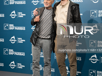 Michele Placido and Michelangelo Placido attend the ''Eterno Visionario'' photocall during the 19th Rome Film Festival at Auditorium Parco D...