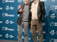 Michele Placido and Michelangelo Placido attend the ''Eterno Visionario'' photocall during the 19th Rome Film Festival at Auditorium Parco D...