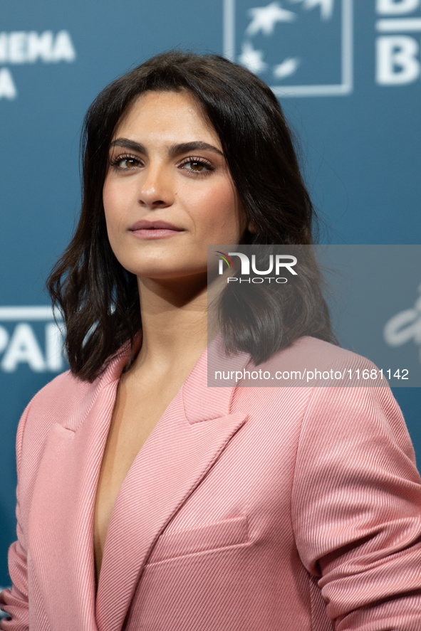 Aurora Giovinazzo attends the ''Eterno Visionario'' photocall during the 19th Rome Film Festival at Auditorium Parco Della Musica in Rome, I...