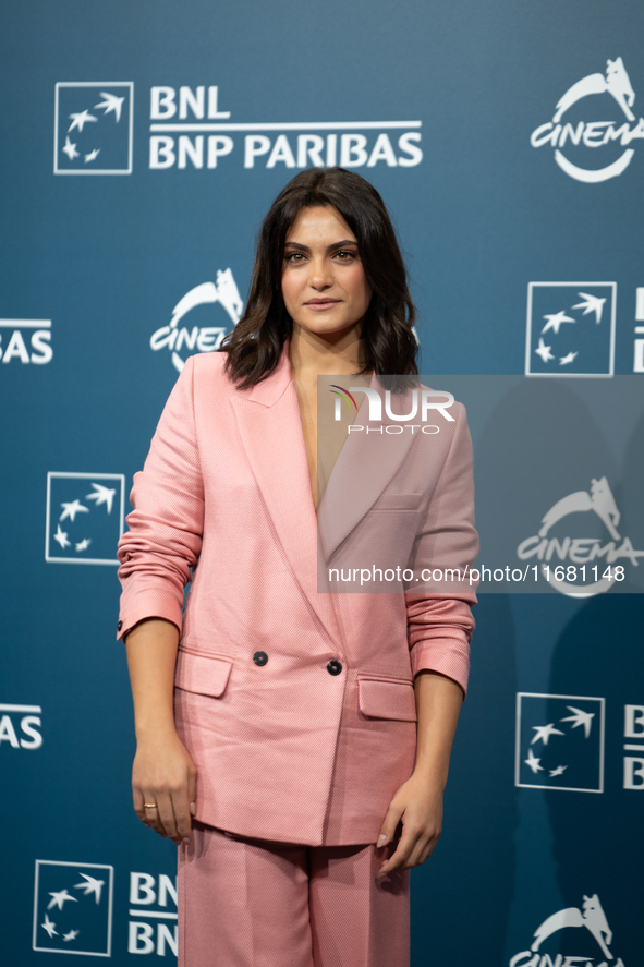 Aurora Giovinazzo attends the ''Eterno Visionario'' photocall during the 19th Rome Film Festival at Auditorium Parco Della Musica in Rome, I...