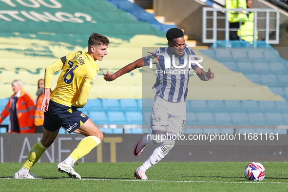 #11, Grady Diangana of WBA evades #16, Ben Nelson of Oxford during the Sky Bet Championship match between Oxford United and West Bromwich Al...