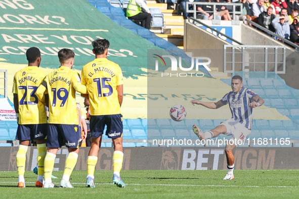 Karlan Grant of WBA takes a set piece during the Sky Bet Championship match between Oxford United and West Bromwich Albion at the Kassam Sta...