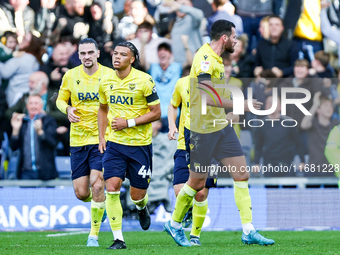 Dane Scarlett of Oxford heads back for the restart following his goal during the Sky Bet Championship match between Oxford United and West B...