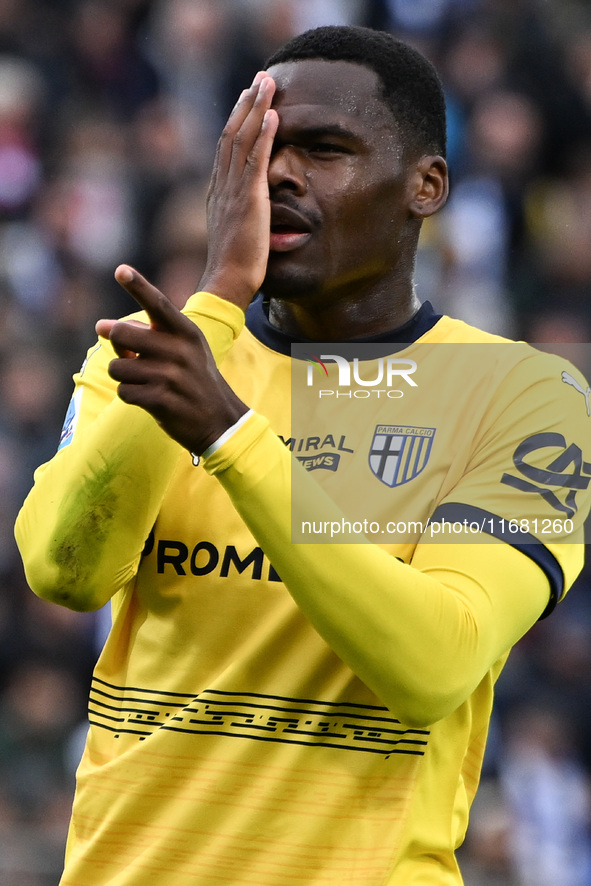 Ange-Yoan Bonny of Parma Calcio 1913 celebrates after a goal during the Italian Serie A football match between Calcio Como and Parma Calcio...