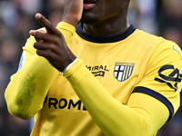 Ange-Yoan Bonny of Parma Calcio 1913 celebrates after a goal during the Italian Serie A football match between Calcio Como and Parma Calcio...