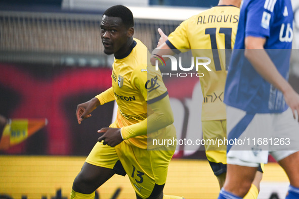 Ange-Yoan Bonny of Parma Calcio 1913 celebrates after a goal during the Italian Serie A football match between Calcio Como and Parma Calcio...