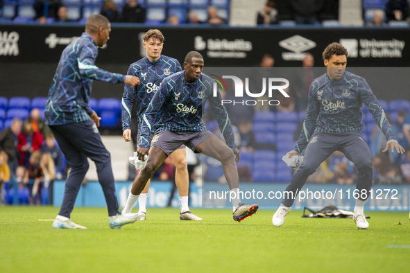 During the Premier League match between Ipswich Town and Everton at Portman Road in Ipswich, England, on October 19, 2024. 