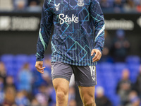 Vitaliy Mykolenko of Everton warms up before the Premier League match between Ipswich Town and Everton at Portman Road in Ipswich, on Octobe...