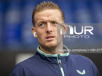 Jordan Pickford of Everton is seen before the Premier League match between Ipswich Town and Everton at Portman Road in Ipswich, England, on...