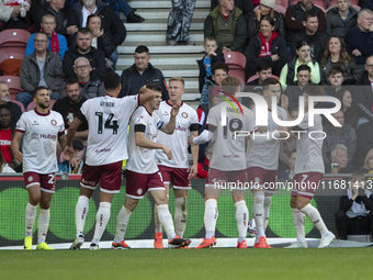 Anis Mehmeti celebrates after scoring the opening goal during the Sky Bet Championship match between Middlesbrough and Bristol City at the R...