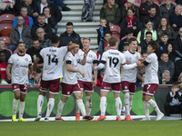 Anis Mehmeti celebrates after scoring the opening goal during the Sky Bet Championship match between Middlesbrough and Bristol City at the R...