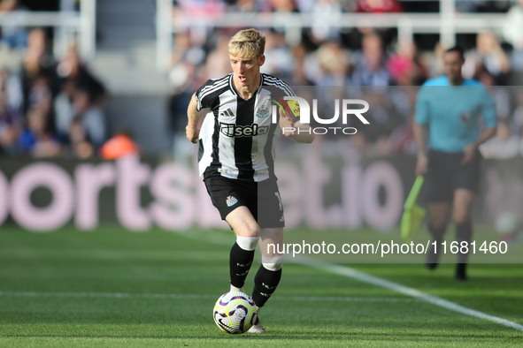 Anthony Gordon of Newcastle United participates in the Premier League match between Newcastle United and Brighton and Hove Albion at St. Jam...