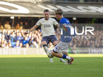 Jack Harrison of Everton challenges Jack Clarke of Ipswich Town within the penalty box during the Premier League match between Ipswich Town...