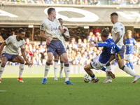 Dwight McNeil of Everton brings down Jack Clarke of Ipswich Town within the penalty box during the Premier League match between Ipswich Town...