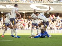 Dwight McNeil of Everton brings down Jack Clarke of Ipswich Town within the penalty box during the Premier League match between Ipswich Town...