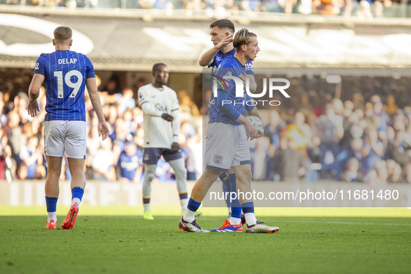 Jack Clarke of Ipswich Town is awarded a penalty during the Premier League match between Ipswich Town and Everton at Portman Road in Ipswich...