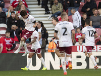 Yu Hirakawa of Bristol City scores his team's second goal and celebrates during the Sky Bet Championship match between Middlesbrough and Bri...