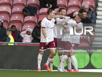 Yu Hirakawa of Bristol City scores his team's second goal and celebrates during the Sky Bet Championship match between Middlesbrough and Bri...