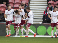 Yu Hirakawa of Bristol City scores his team's second goal and celebrates during the Sky Bet Championship match between Middlesbrough and Bri...