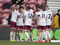 Yu Hirakawa of Bristol City scores his team's second goal and celebrates during the Sky Bet Championship match between Middlesbrough and Bri...