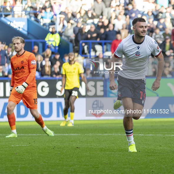 Aaron Collins #19 of Bolton Wanderers F.C. celebrates his goal during the Sky Bet League 1 match between Bolton Wanderers and Burton Albion...