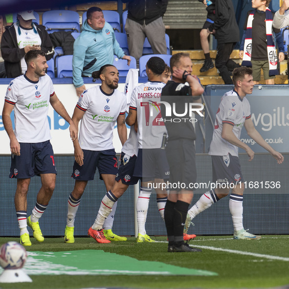 Randell Williams #27 of Bolton Wanderers F.C. celebrates his goal during the Sky Bet League 1 match between Bolton Wanderers and Burton Albi...