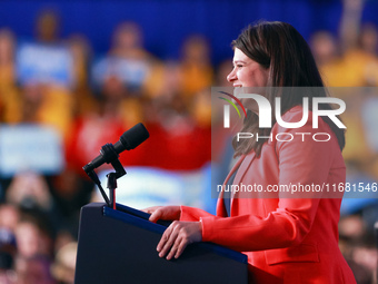 Waterford, MICHIGAN - OCTOBER 18:  Congresswoman Haley Stevens of the 11th district in Michigan speaks on the stage prior to US Vice Preside...