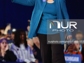 Waterford, MICHIGAN - OCTOBER 18: U.S. Senator Debbie Stabenow enters onto the stage prior to US Vice President and Democratic presidential...