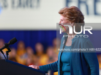 Waterford, MICHIGAN - OCTOBER 18: U.S. Senator Debbie Stabenow speaks on the stage prior to US Vice President and Democratic presidential ca...