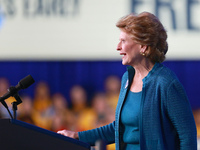 Waterford, MICHIGAN - OCTOBER 18: U.S. Senator Debbie Stabenow speaks on the stage prior to US Vice President and Democratic presidential ca...