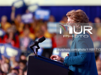 Waterford, MICHIGAN - OCTOBER 18: U.S. Senator Debbie Stabenow speaks on the stage prior to US Vice President and Democratic presidential ca...