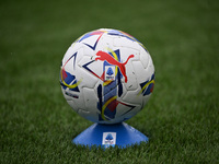 The match ball of Lega Serie A is present during the Italian Serie A football match between Calcio Como and Parma Calcio 1913 in Como, Italy...