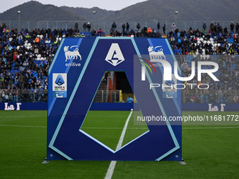 The match ball of Lega Serie A is present during the Italian Serie A football match between Calcio Como and Parma Calcio 1913 in Como, Italy...