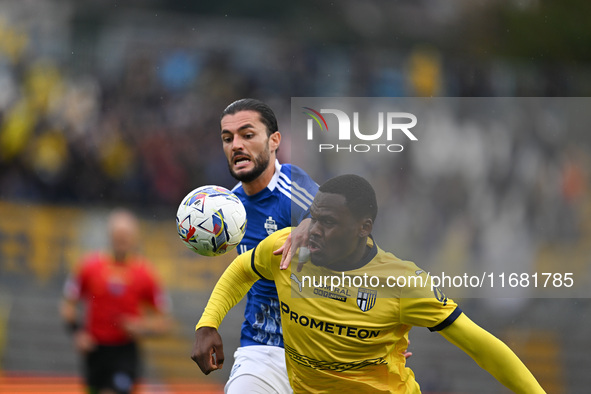 Ange-Yoan Bonny of Parma Calcio 1913 participates in the Italian Serie A football match between Calcio Como and Parma Calcio 1913 at the Giu...